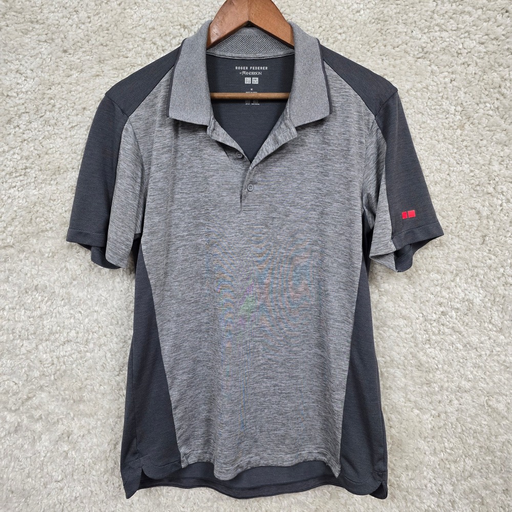Uniqlo Roger Federer JW Anderson Polo Shirt‎ Mens Medium Gray Dry-Ex Athletic